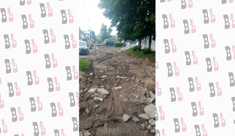 В Мещовске благоустраивают пешеходную зону по улице Мира