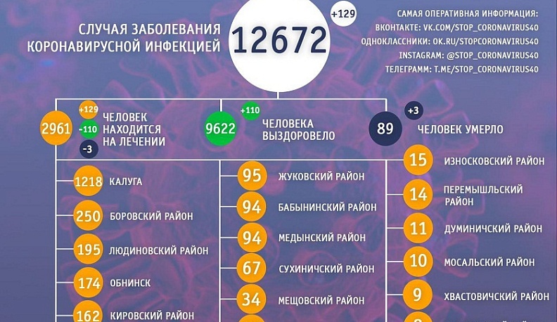 В Калужской области от коронавируса умерло еще три человека