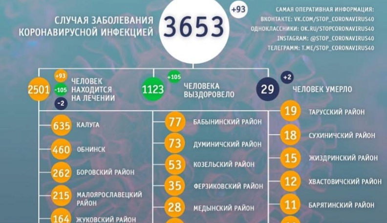 В Калужской области за последние сутки число выздоровевших от COVID-19 превысило число заболевших