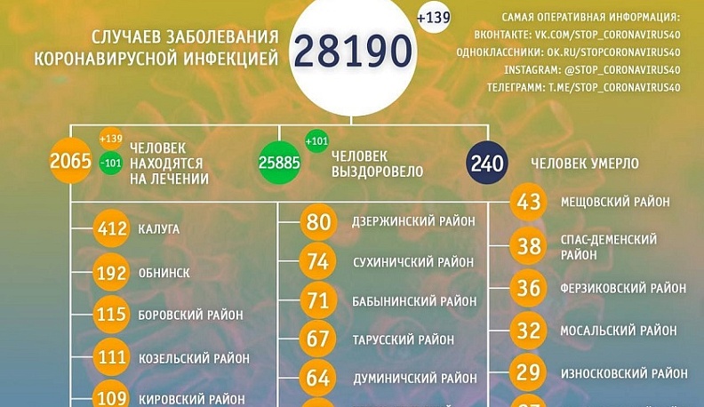 В Калужской области за сутки выявили 139 случаев коронавируса
