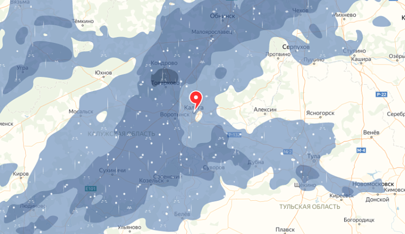 В течение часа Калугу накроет дождем со снегом
