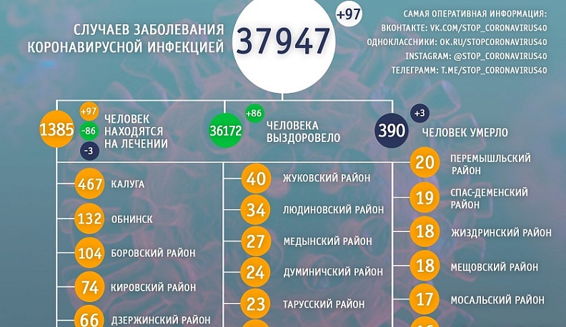 В Калужской области от коронавируса за сутки умерли три человека