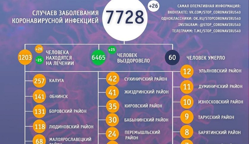 19 августа в Калужской области обновили данные по заболеванию COVID-19 в регионе