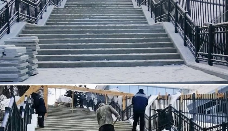 В Калуге облицевали гранитом малую лестницу у Музея космонавтики