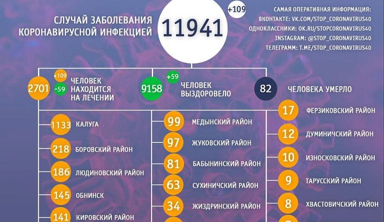 В Калужской области подтвердили 109 случаев заболевания COVID-19