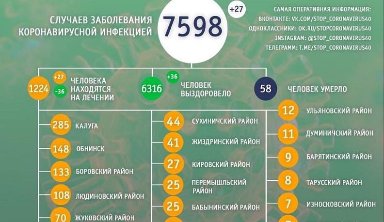 В Калуге выявлено 27 новых заболевших коронавирусом