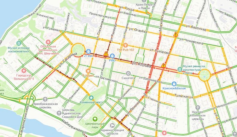 Вечером в четверг на центральных улицах Калуги образовались заторы