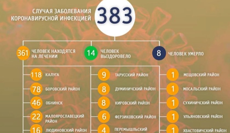 В Калуге зафиксировано 383 случая коронавирусной инфекции