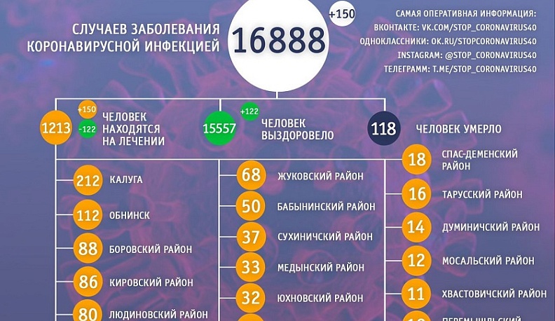 За сутки в Калужской области от коронавируса выздоровело 122 человека