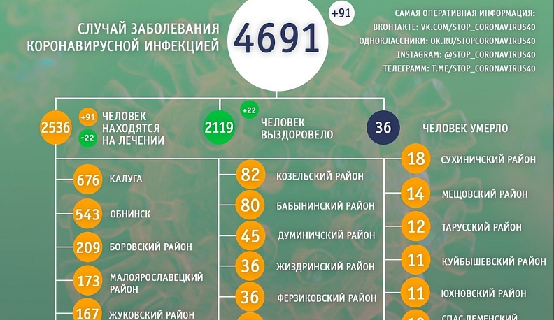 В Калужском регионе еще 22 человека вылечили от коронавирусной инфекции 