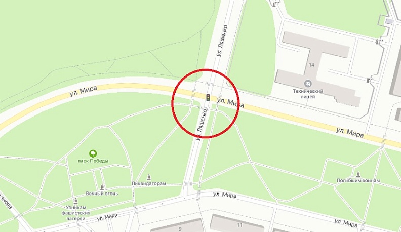 В Обнинске светофор на перекрестке улиц Мира и Ляшенко будет работать круглосуточно