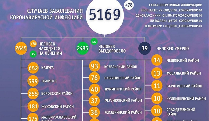 За сутки в Калужской области от коронавируса выздоровели 27 человек