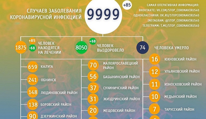 В Калужской области рекордное число заболевших достигло 9999